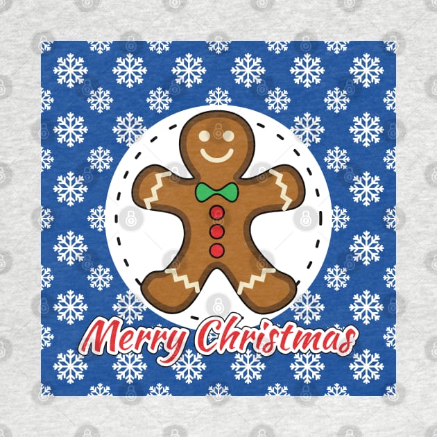 Gingerbread Man on Blue White Snowflakes Pattern - Merry Xmas by BirdAtWork